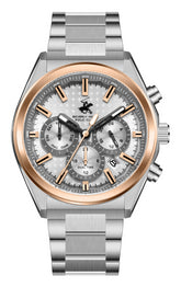 Beverly Hills Polo Club Men's Analog Watch, Black Dial Multi-Function With Silver Stainless-Steel Band, BP3831X.350